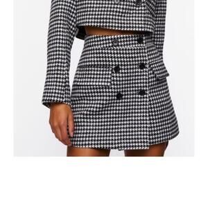 Forever 21 Button Front Mini Skirt - Black White Houndstooth, Size M